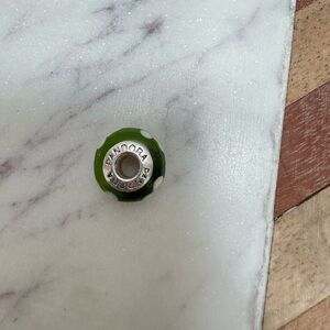 PANDORA - Retired Murano Green Flowers Glass Bead/Charm